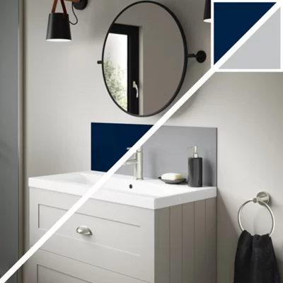 Splashwall Alloy Matt Starry Night Blue & Urban Grey Double-Sided Laminate Adhesive Bathroom Splashback (H)25Cm (W)80Cm