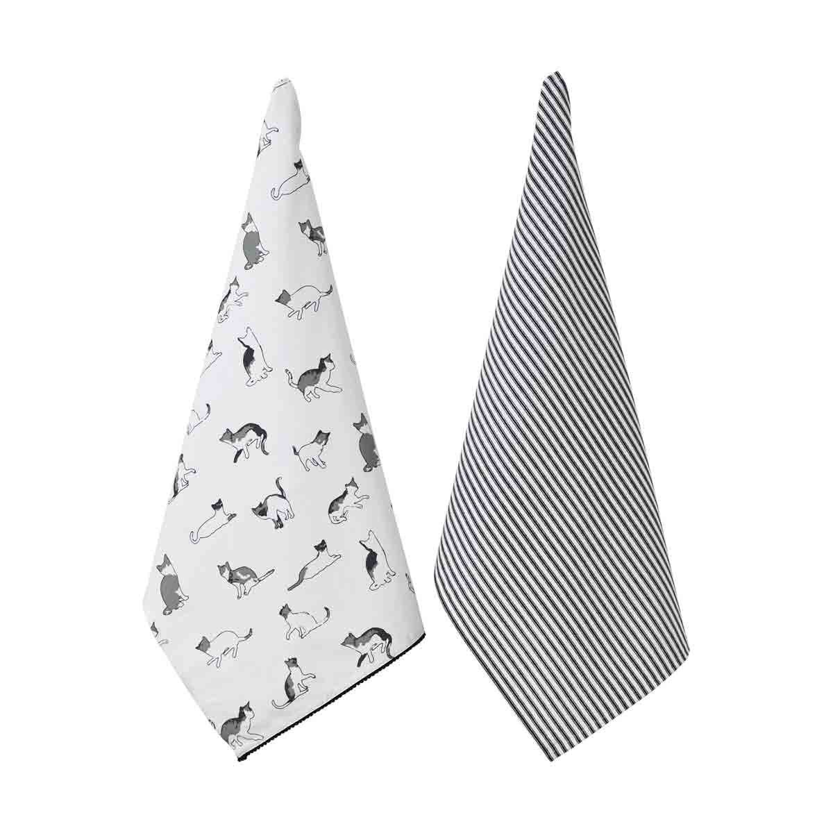 Penguin Home &#174; Set Of 2 Tea Towels Recycled Cotton Printed Kitchen Towels with Pompom Lace 50X70 Cm