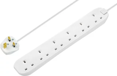 Masterplug 6 Socket 13A White Extension Lead, 1M