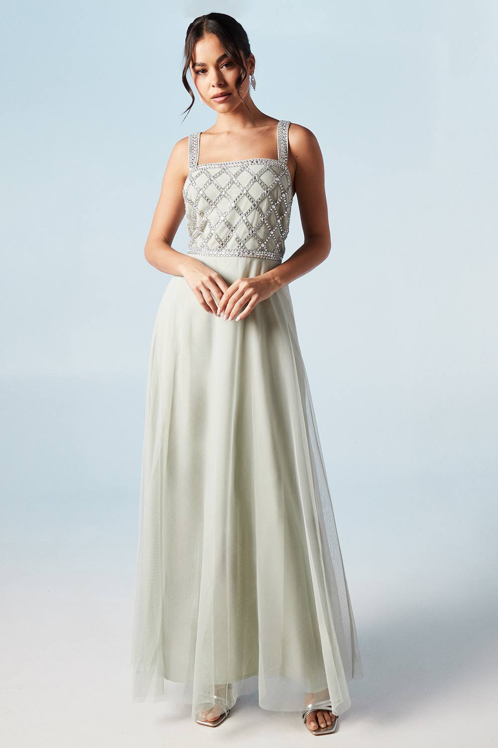 Diamante Geo Bodice Tulle Bridesmaids Dress