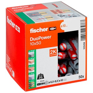 Fischer Duopower Nylon Plugs 10X50 - 2 Packs Of 50, Multi