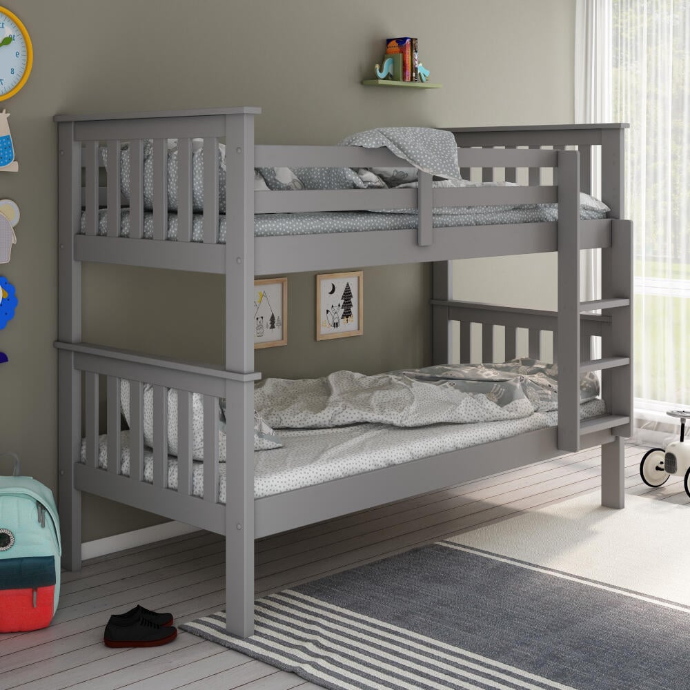 Happy Beds Atlantis - Single - Kids Bunk Bed - Grey - Wooden - 3ft