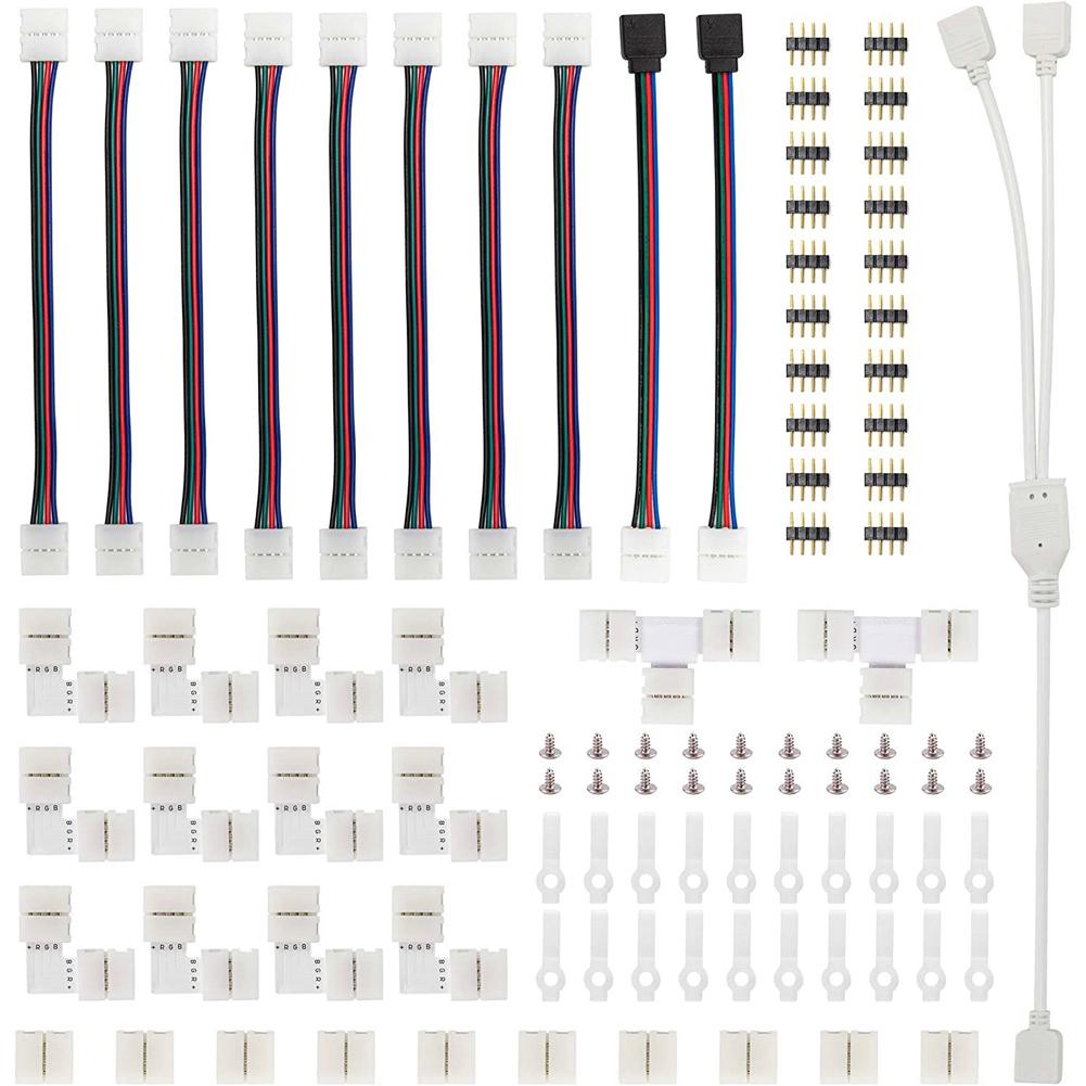 Koogeelife 95pcs 5050 RGB LED-Strip Connector Kit with T-Shaped L-Shaped Strip-Jumpers LED-Strip Accessory multicolour