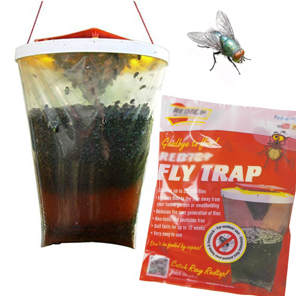 Unbranded 2x Fly Bag Trap Red Top Catcher Kills 20,000 Flies Insects Pest Control Killer