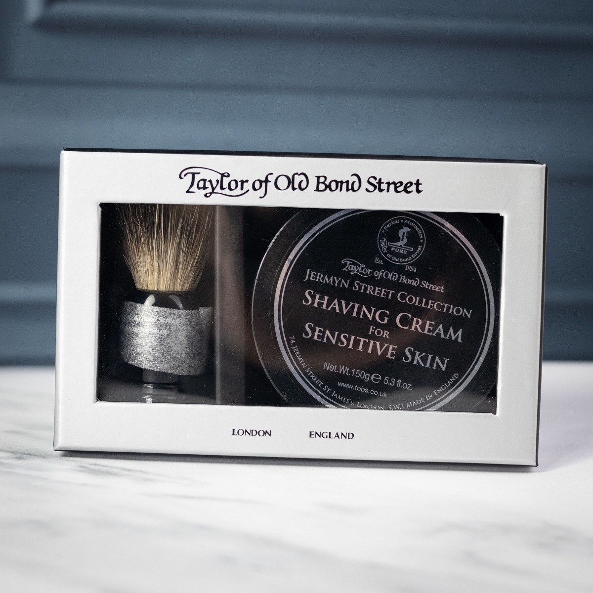 Taylor Of Old Bond Street Jermyn Street Collection Black Pure Badger Brush & Shaving Cream Gift Box