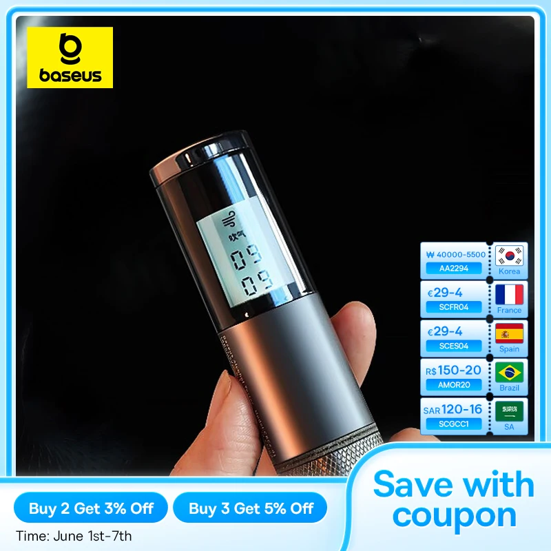 Baseus Automatic Alcohol Tester Breathalyzer Rechargeable With LED Screen Display Non-contact