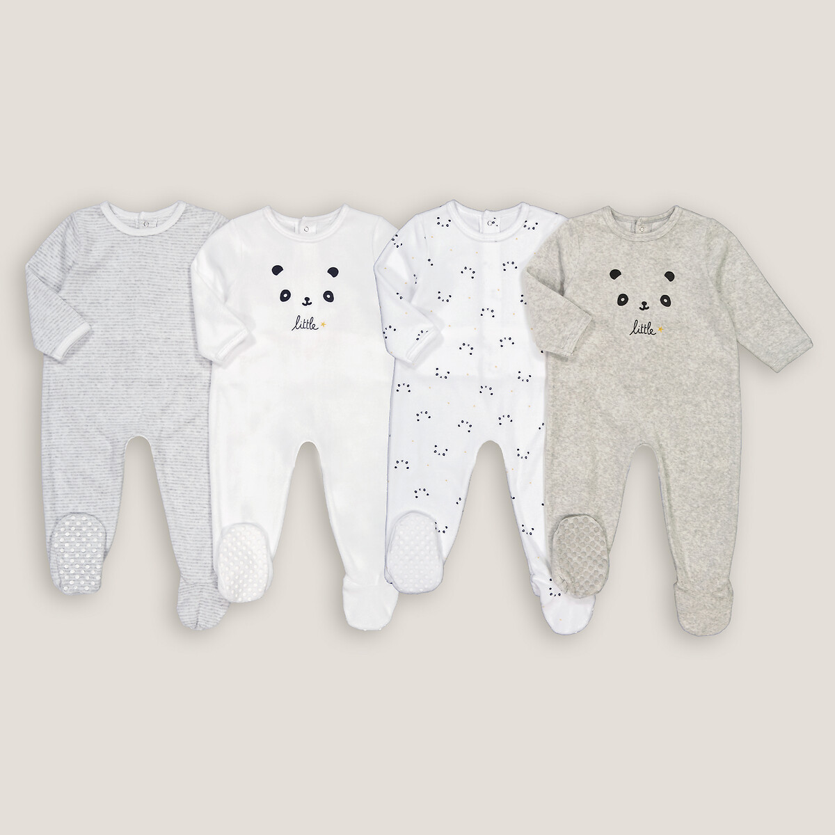 Pack Of 4 Sleepsuits In Velour By La Redoute