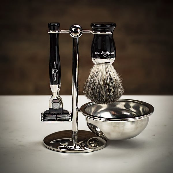 Edwin Jagger 4pc Mach3 Shaving Set - Ebony - can be Engraved or Personalised