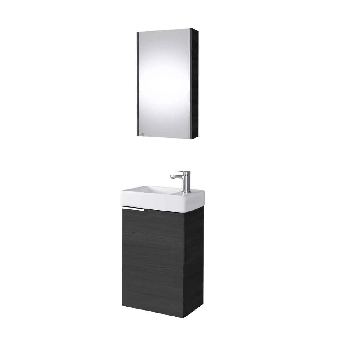 Impact Furniture Bathroom Furniture Set 400Mm Vanity Unit Sink Basin Mirror Cabinet Small Wall Hung Black Grey Wood Effect &#150; Avir