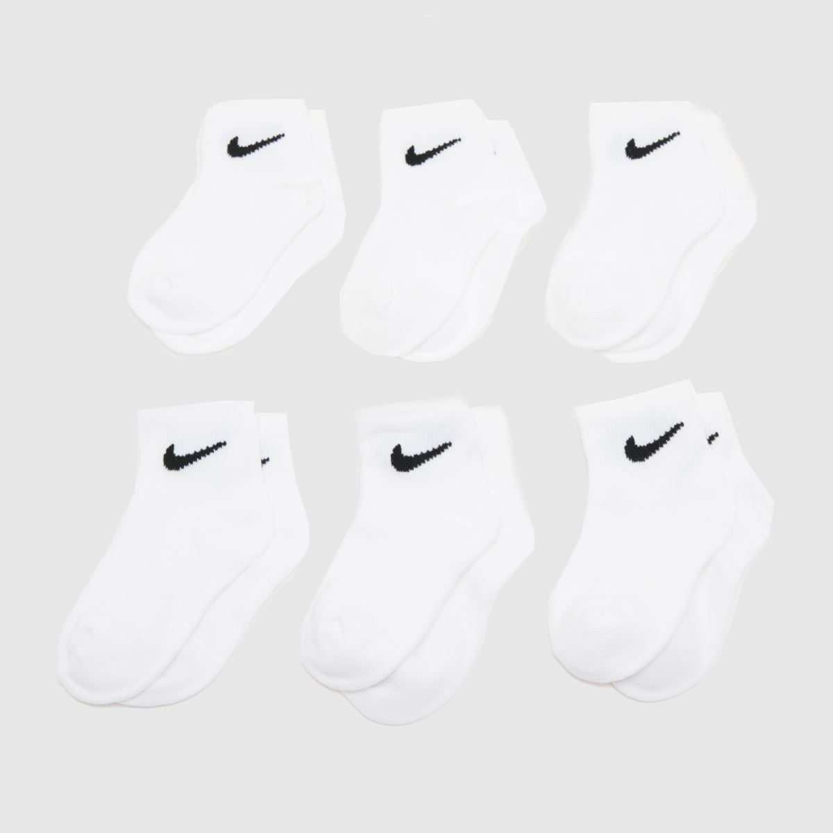 Nike Kids White & Black  Quarter Socks 6 Pack, Size: 9.5-2.5