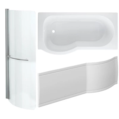 Cooke & Lewis Adelphi P-Shaped Shower Bath, Panel & Screen Set, (L)1500mm (W)800mm