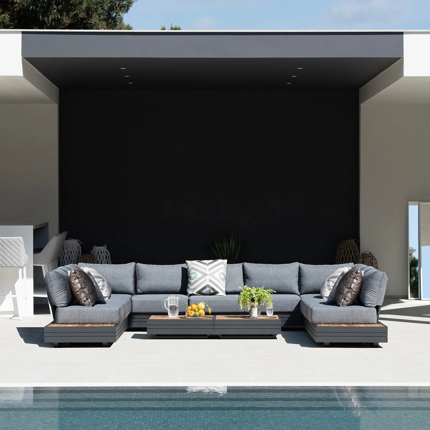 Harbour Lifestyle Panama Luxury Outdoor Large U-Shape Corner Group Set in Washed Grey