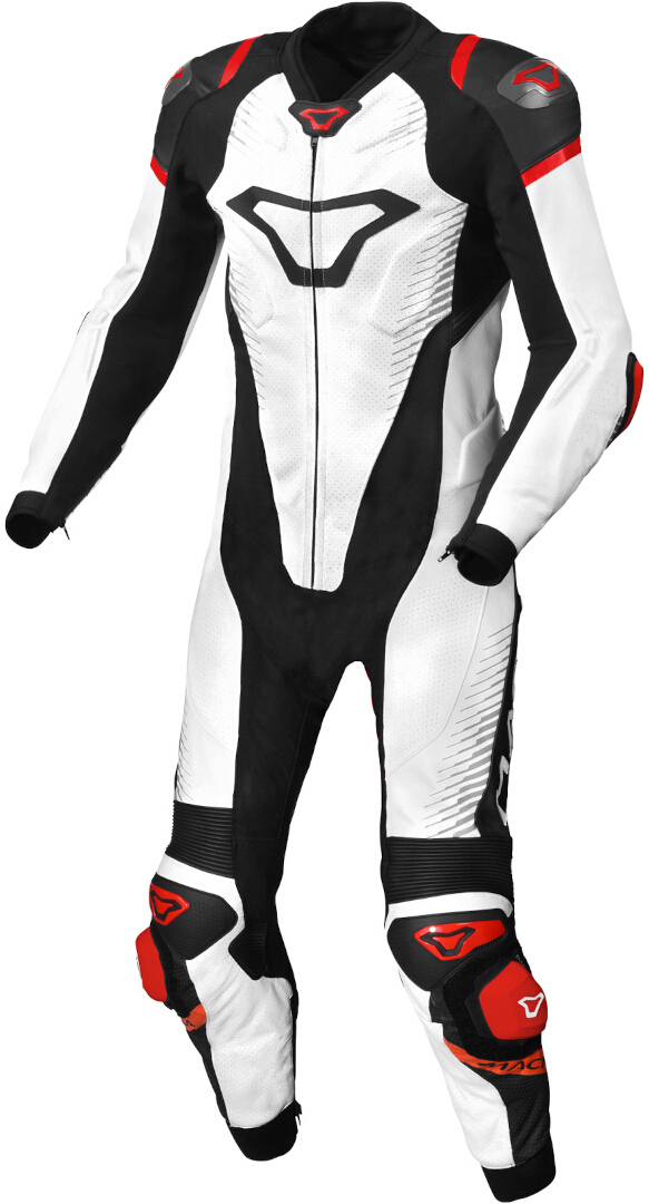  Macna Tronniq tuta in pelle da moto monopezzo traforata, nero-bianco-rosso, dimensione 52