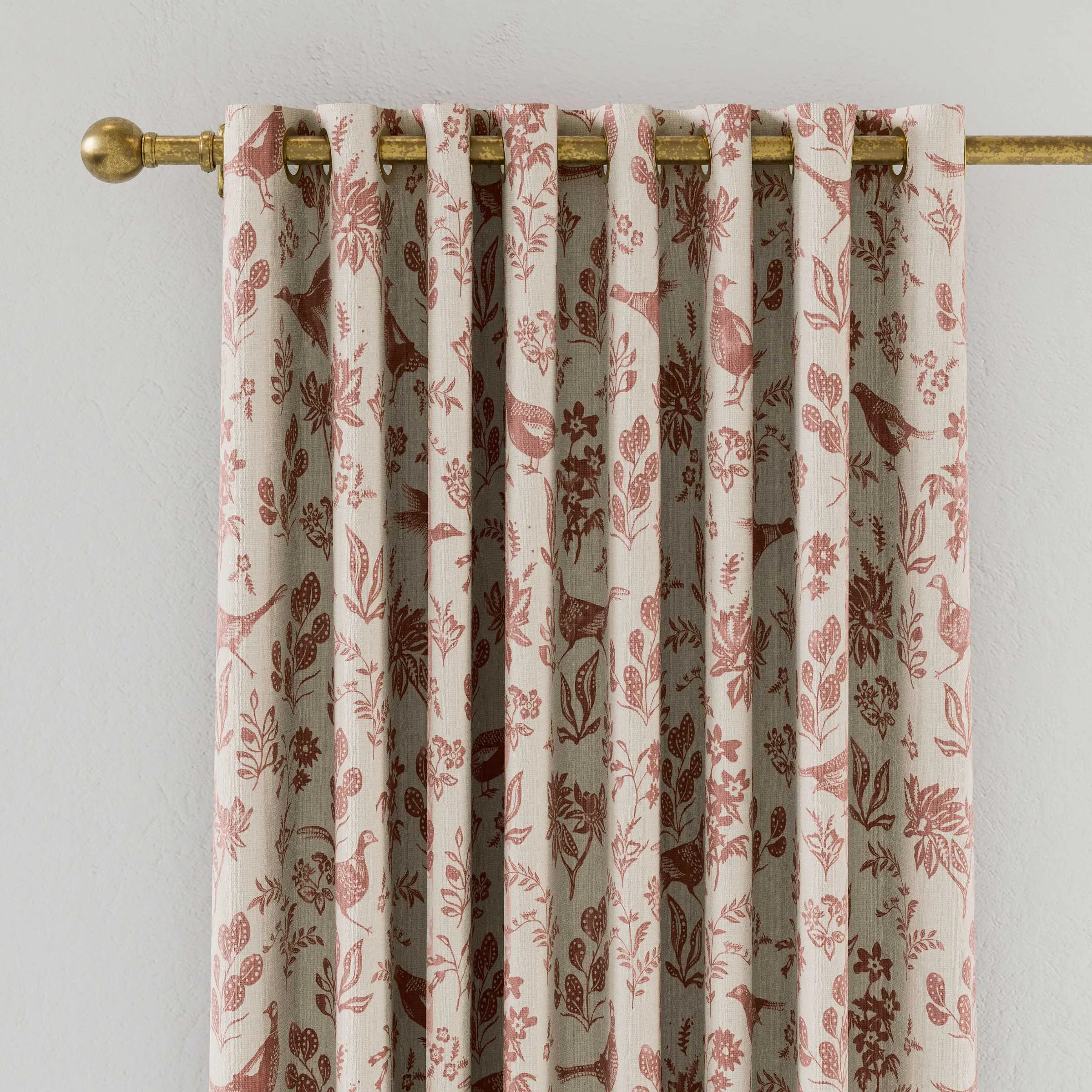 Joules Festival Pheasants Lined Curtains 66" x 90", Natural