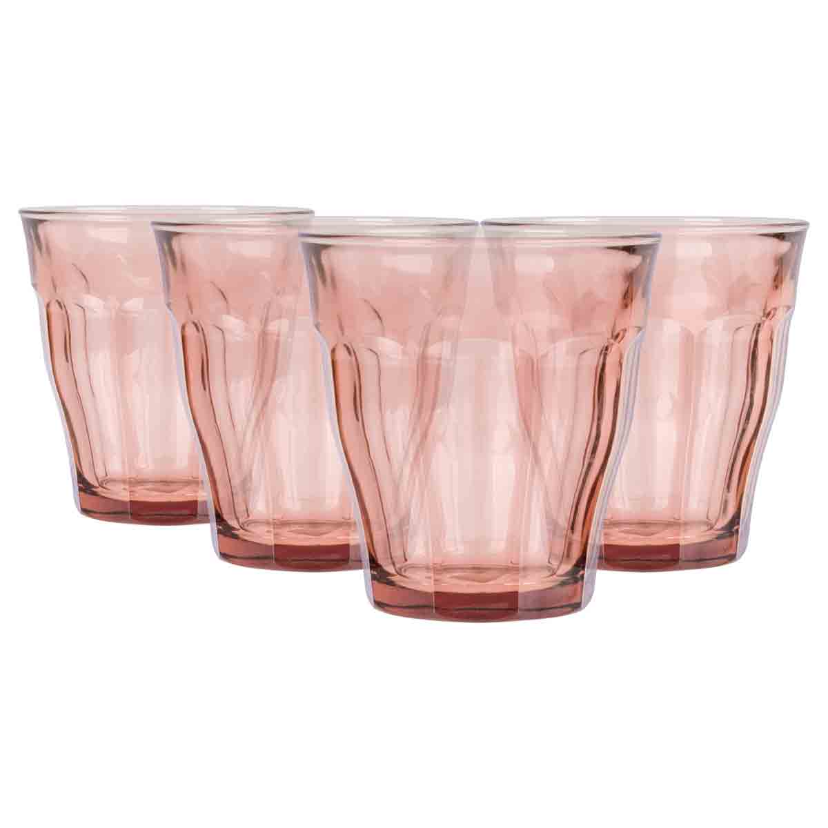 Picardie Glass Tumblers - 250ml - Pack of 4 - Pink