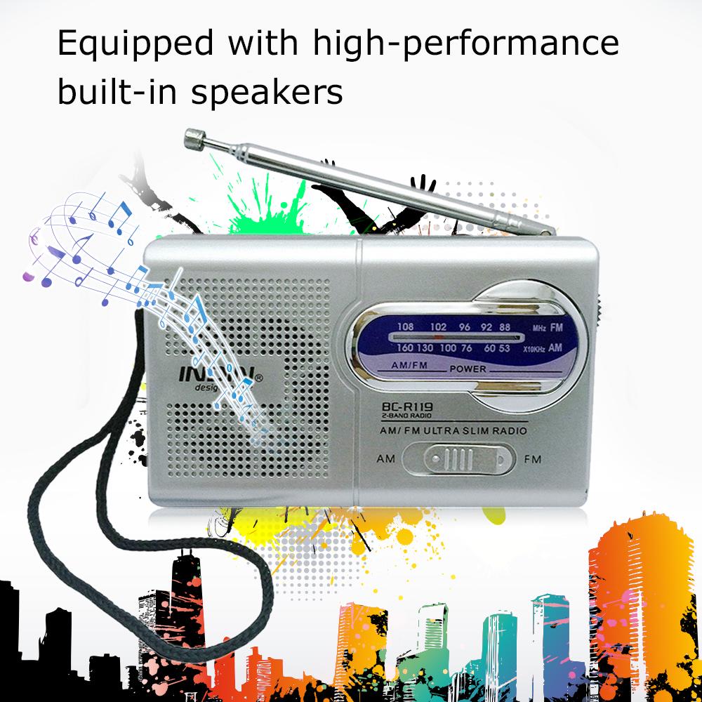 Mobileputer INDIN BC-R119 AM/FM Dual Band Mini Radio Receiver Portable Player Built-in Speaker with a Standard silver grey