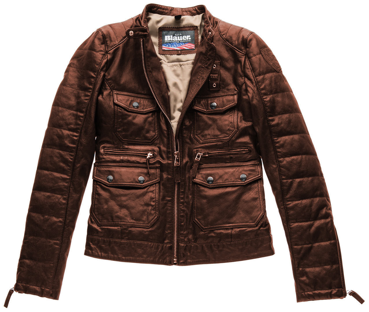 Blauer USA Rider Pocket Padded Ladies Leather Jacket, brown, Size XL for Women, brown, Size XL for Women