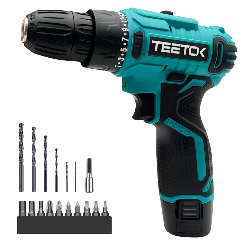 TEETOK 12V Cordless Drill Driver Kit Combi Drill 17pc+Li-Ion Battery Charger
