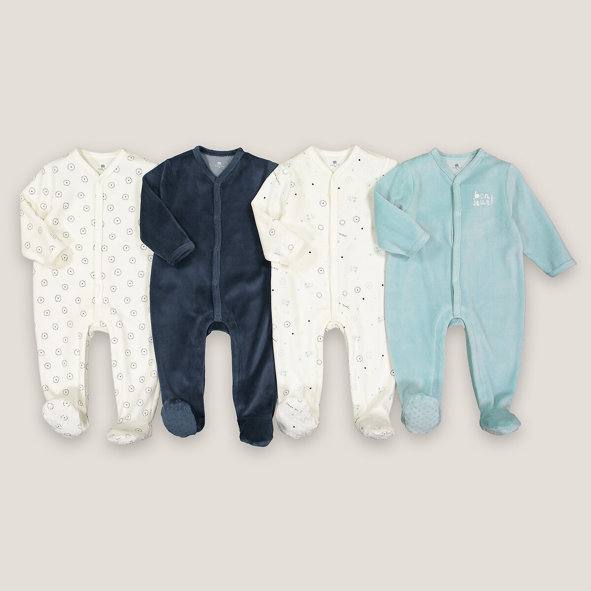 La Redoute Collections Pack Of 4 Sleepsuits In Velour By La Redoute