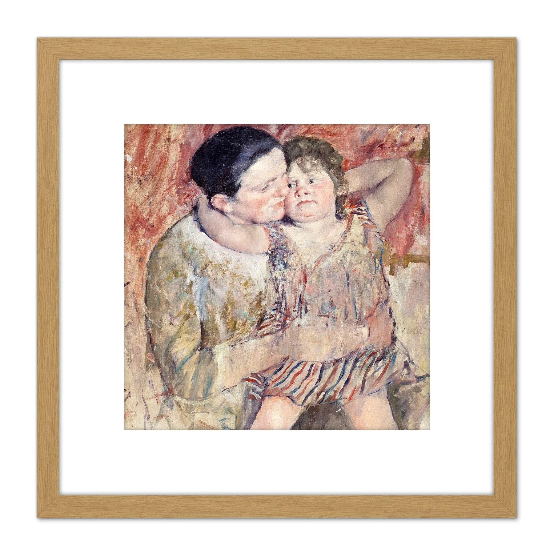 Artery8 Cassatt Woman Child Mother Painting 8X8 Inch Square Wooden Framed Wall Art Print Picture with Mount