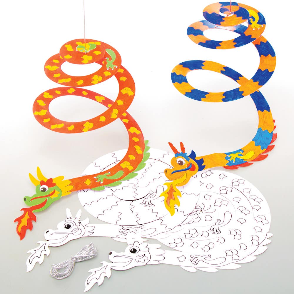 Baker Ross Paper Chinese Dragon Mobiles - 10 Hanging Mobile Craft Kits. Chinese Dragon Crafts. Size 30cm.