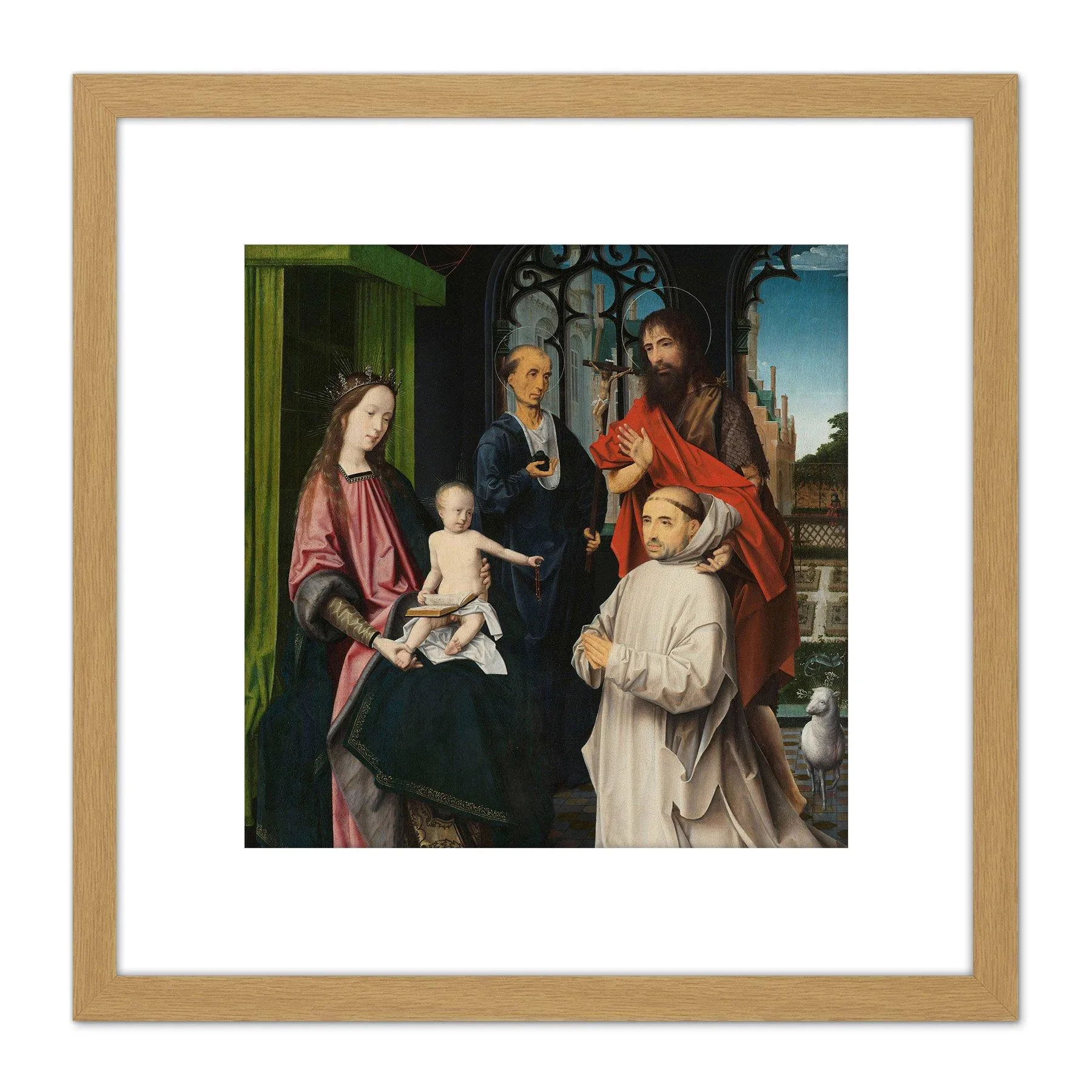 Artery8 Provoost Virgin Child Enthroned Saints Jerome John 8X8 Inch Square Wooden Framed Wall Art Print Picture with Mount