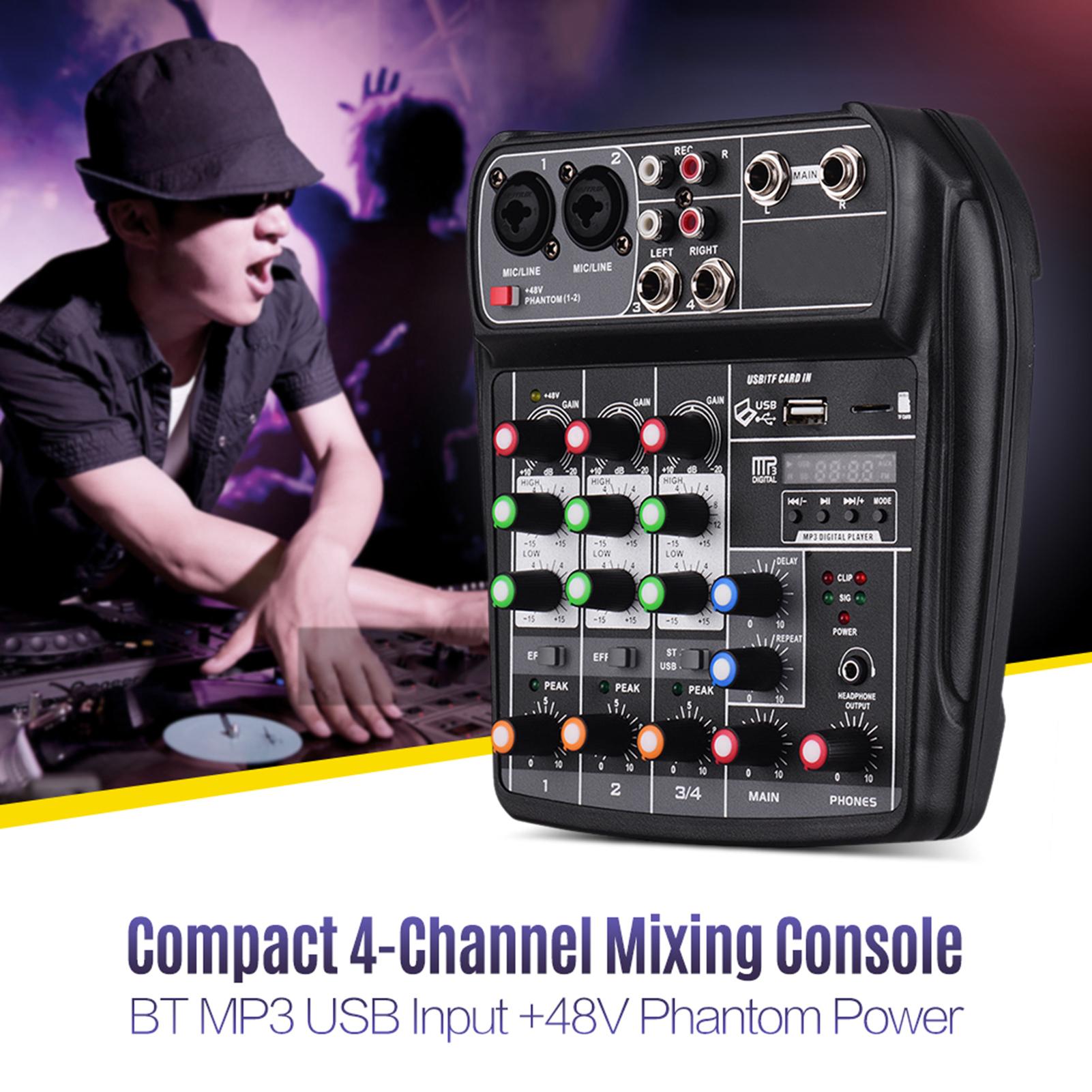 TOMTOP JMS Ai-4 Compact Mixing Console Digital Audio Mixer 4-channel Bt Mp3 Usb Input +48v Phantom Power For Uk Plug Black
