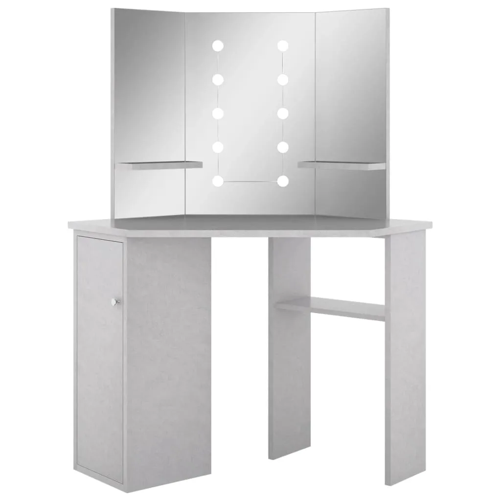 VidaXL Corner Dressing Table with LED Concrete Grey 111x54x141.5 cm