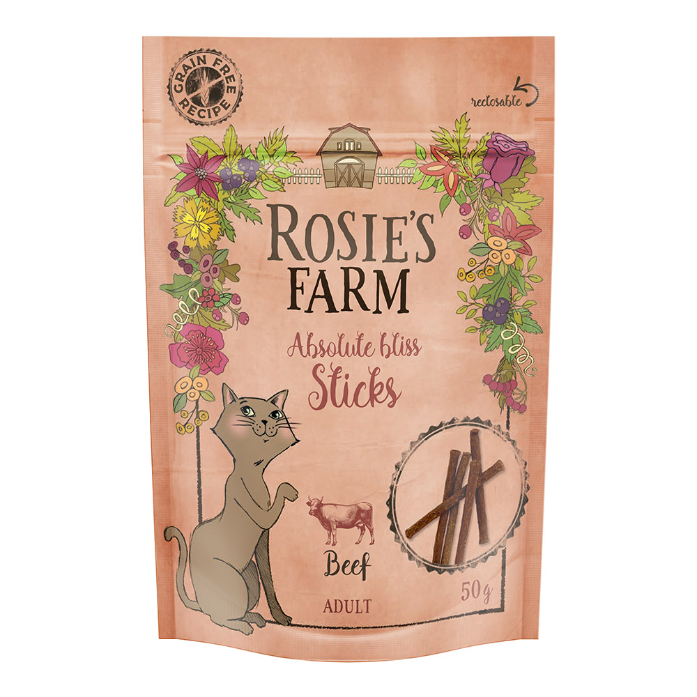 Rosie's Farm Cat Snack "Sticks" - Beef - Super Saver Pack: 5 x 50g
