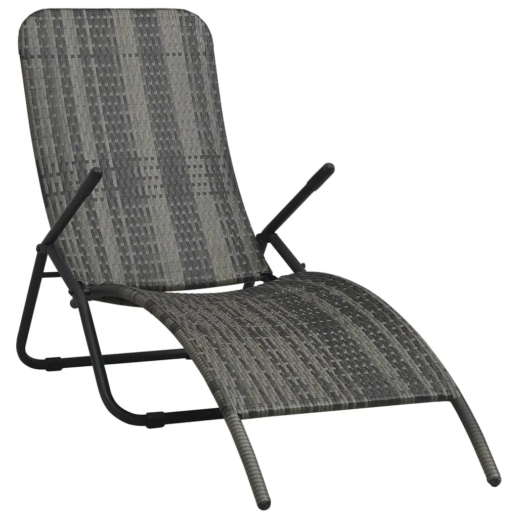 VidaXL Folding Sun Lounger Poly Rattan Grey