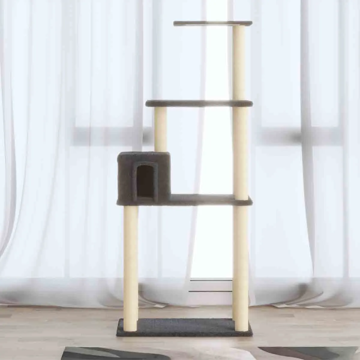 VidaXL Cat Tree with Sisal Scratching Posts Dark Grey 147 cm