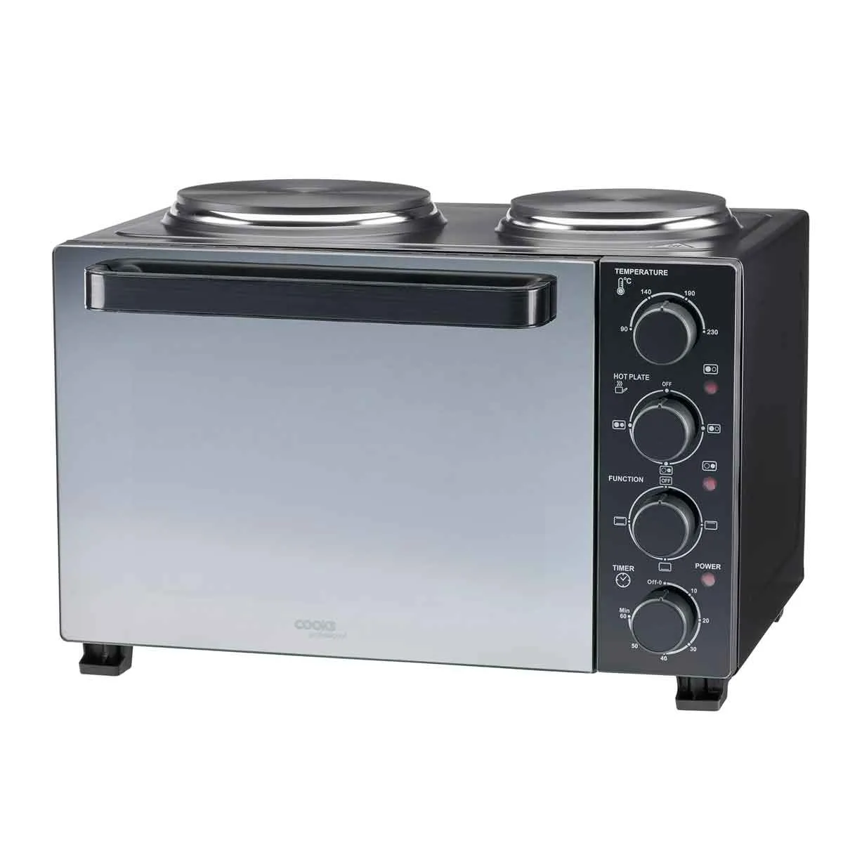  Mini Oven With Hobs &#124; Energy Efficient Electric Countertop Cooker With Two Hot Plate Hobs &#38; Wire Rack Baking Tray &#124; Kitchen Table Top Grill Ovens &#124; 28L Capacity &#124; Black