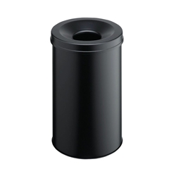 Durable Waste Basket Safe Round 30L Black Flip Steel Waste Bin
