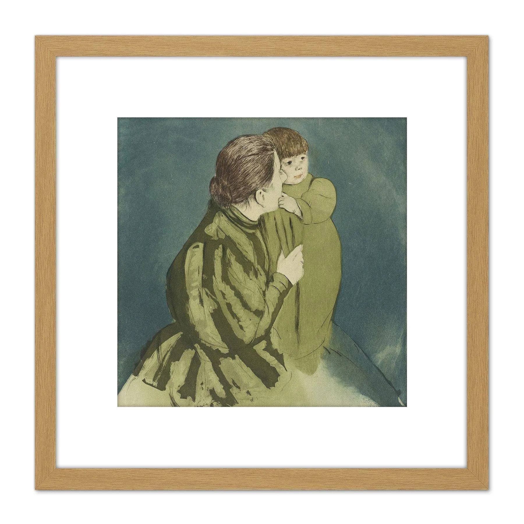 Artery8 Cassatt Mother And Child Painting 8X8 Inch Square Wooden Framed Wall Art Print Picture with Mount