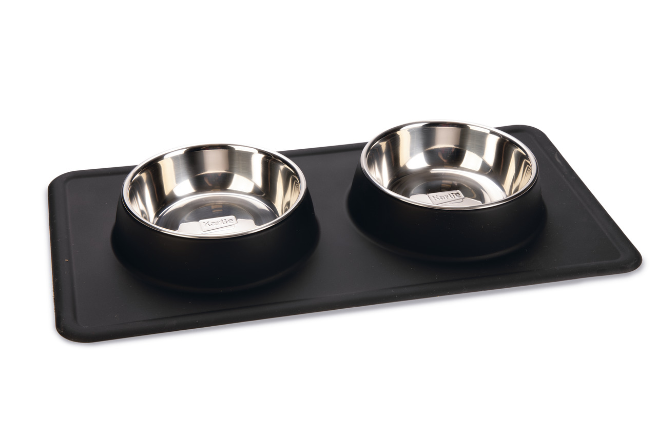 Karlie Stainless Steel Silicone Dex Diner Set Dog Bowl - 2 x 350ml, 14cm diameter Black