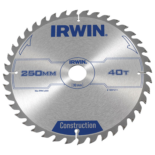 Irwin IRW1897211 General Purpose Table & Mitre Saw Blade 250 x 30mm x 40T ATB