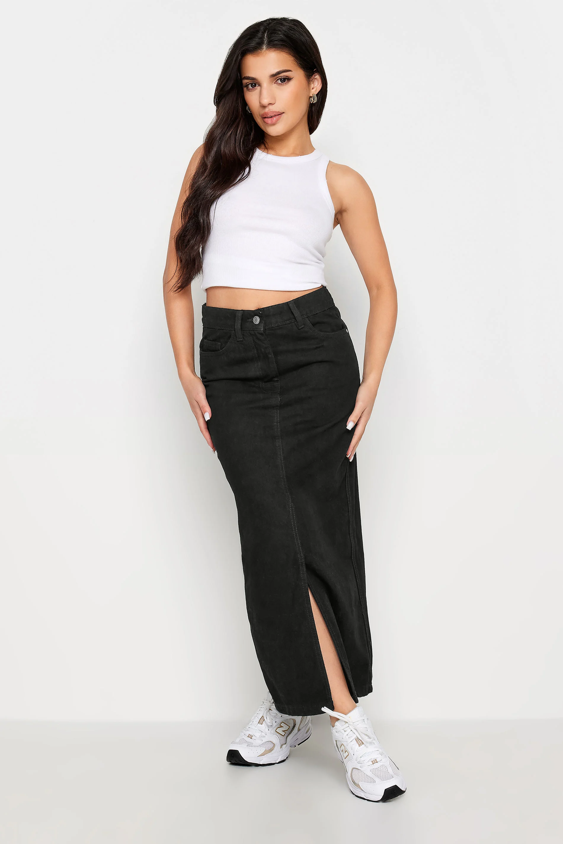 PixieGirl Black Denim Split Maxi Skirt 10 | Petite Women's Maxi Skirts