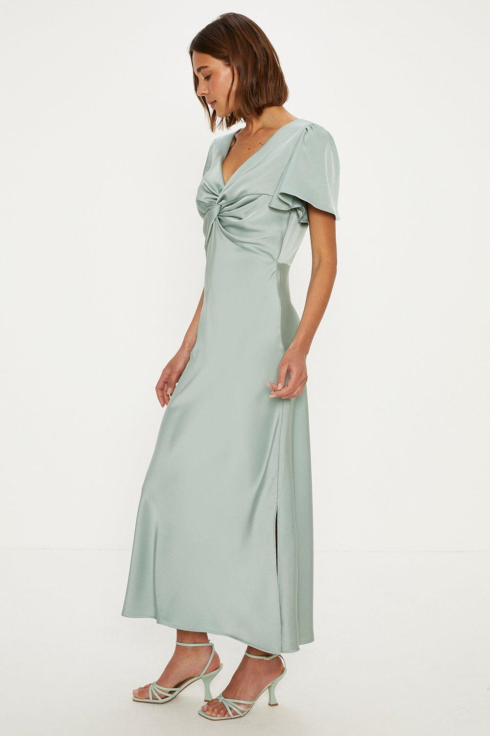 Petite Twist Front Angel Sleeve Maxi Bridesmaids Dress