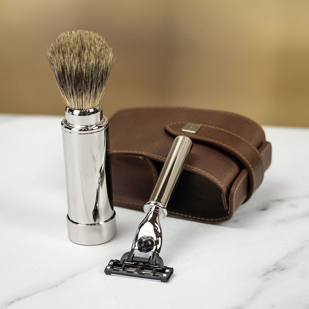 ERBE Travel Leather Mach3 Shaving Set - can be Engraved or Personalised