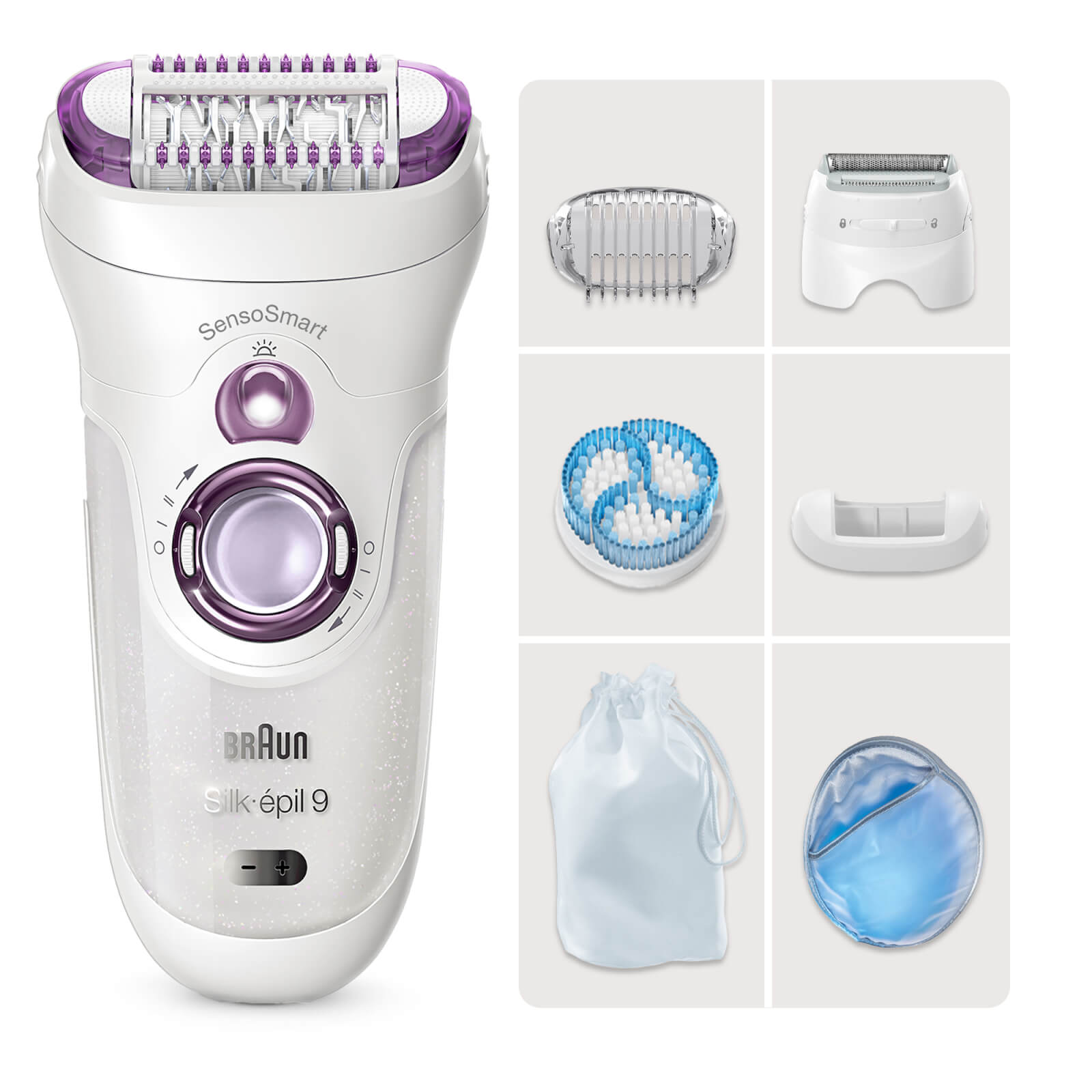 Braun Silk-épil 9 Epilator For Long Lasting Hair Removal 4 Extras Pouch Cooling Glove 9-735