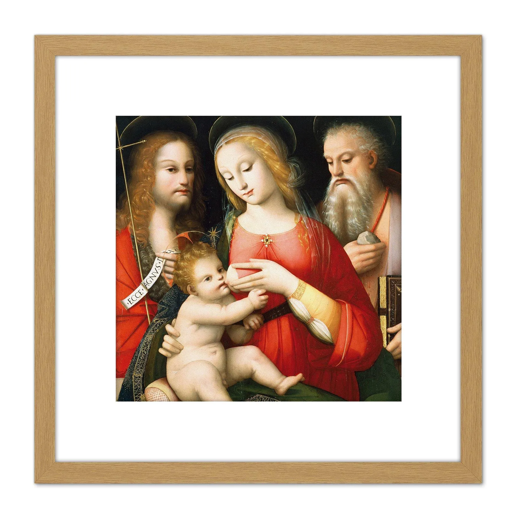 Artery8 Piccinelli Brescianino Madonna Child John Baptist Painting 8X8 Inch Square Wooden Framed Wall Art Print Picture with Mount