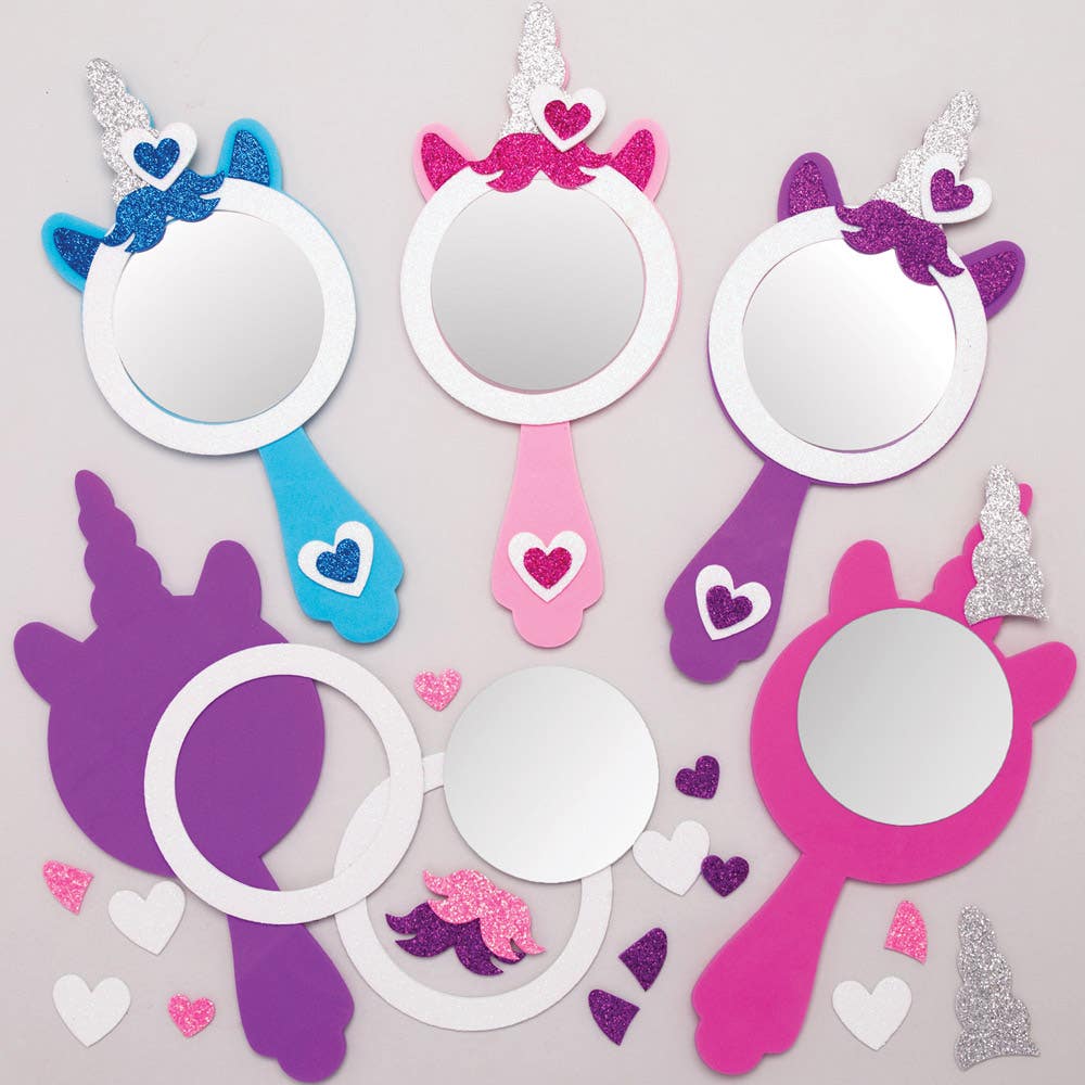 Baker Ross Unicorn Mirrors For Kids - 4 Craft Mirror Kits. Make Your Own Mirror. Size 20.5cm.