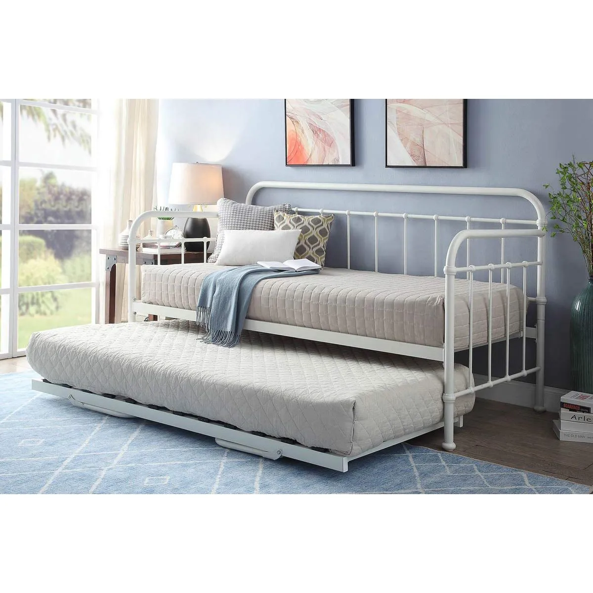 B&Q Crazy Price Beds Harlow White Metal Day Bed And Trundle