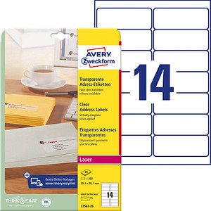 Avery-Zweckform Avery Clear Address Label - Laser - L7563 Transparent