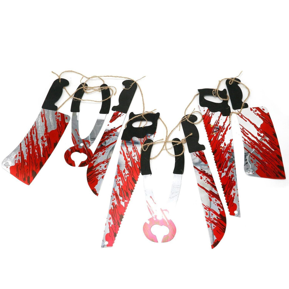 SHATCHI 8Pcs Halloween Bloody Weapons Garland 8ft Spooky Bunting Banner for Horror Props
