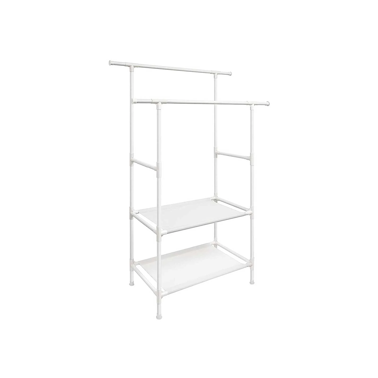 SONGMICS Double Bar Clothes Rack, Clothes Rack, Wardrobe Organizer, Metal With 2 Tier Storage Shelf, Load 70 Kg, Easy Assembly,