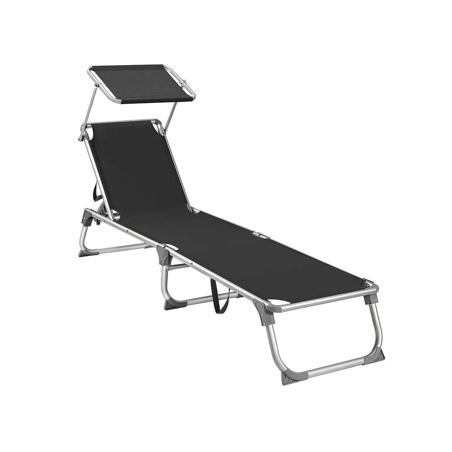 SONGMICS Black Foldable Sun Lounger Chair with Sunshade