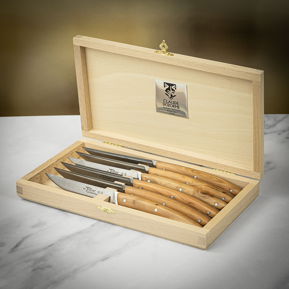 Claude Dozorme Box Set of Le Thiers 6 Steak Knives - Juniper Handles