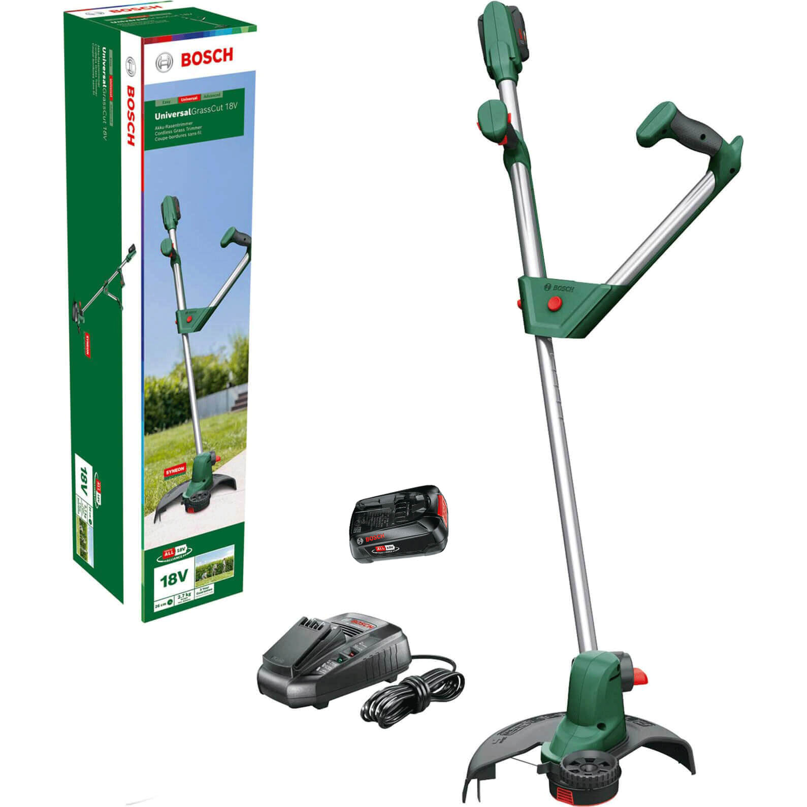 Bosch UNIVERSALGRASSCUT 18V-26 18v Cordless Grass Trimmer and Edger 260mm (New for 2022) 2 x 2.5ah Li-ion Charger