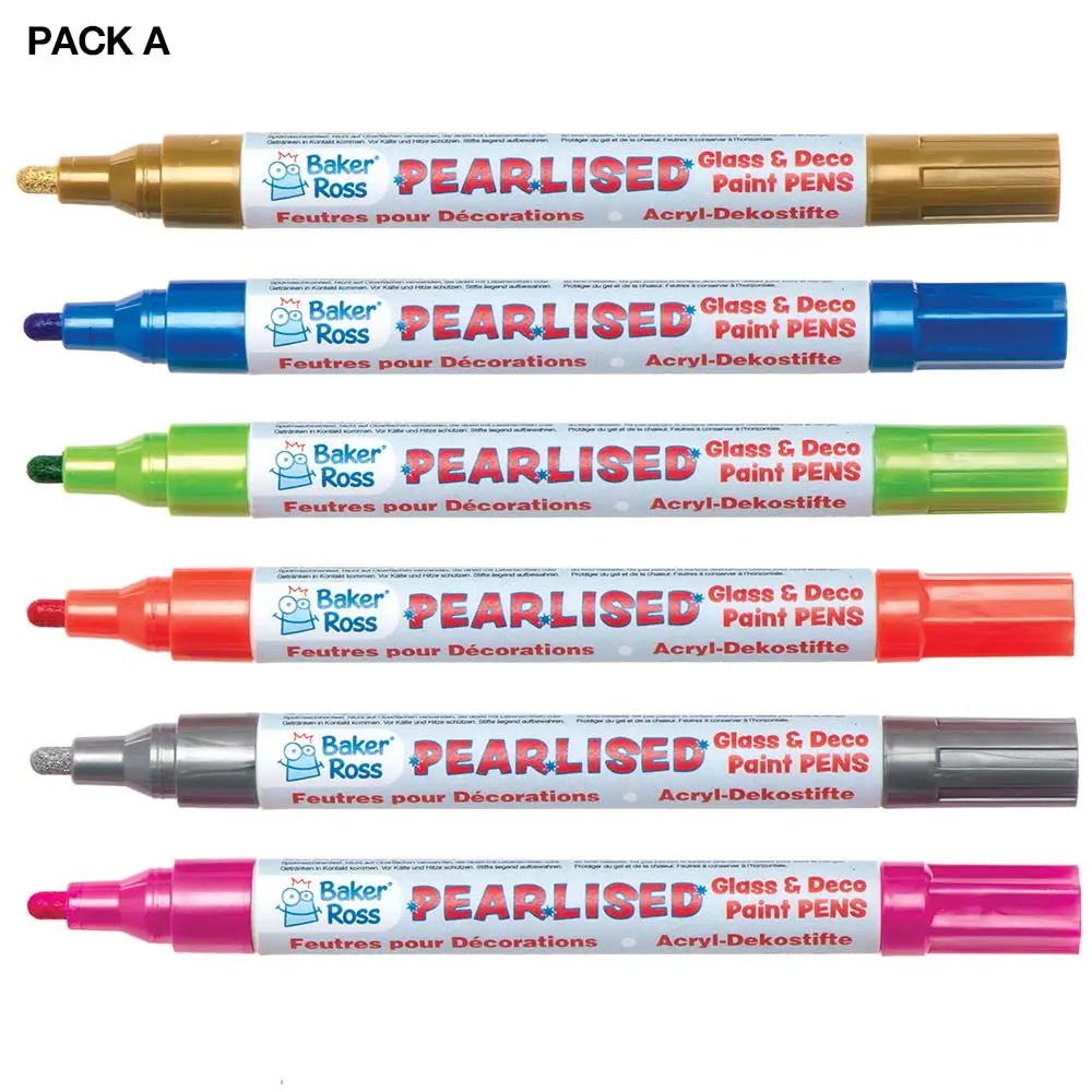 Baker Ross Pearlised Deco & Glass Paint Pens (Colour Pack B)